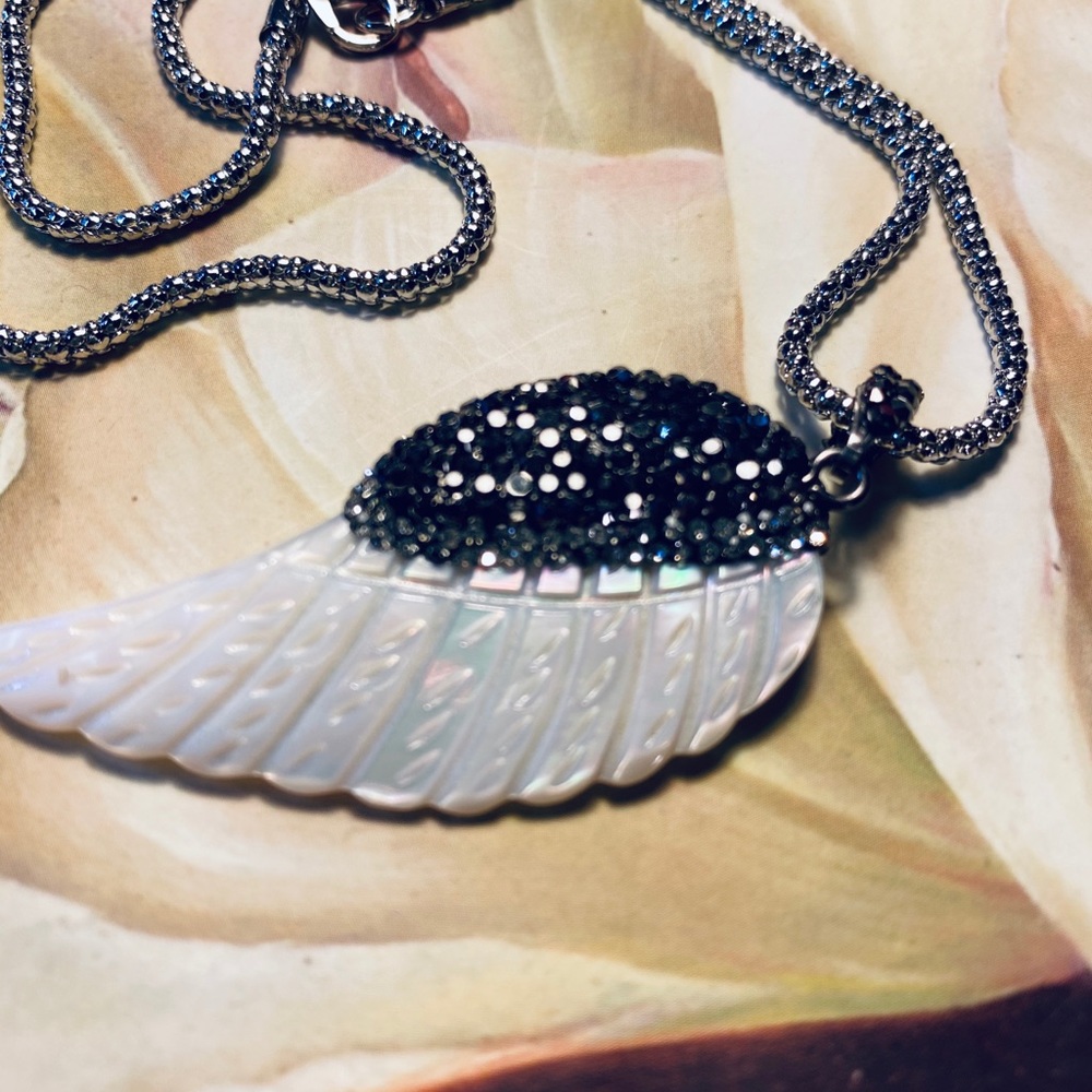 Abalone Wing and Black Rhinestone Pendant